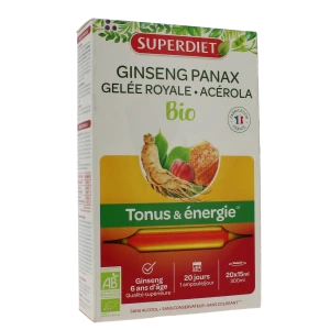 Superdiet Ginseng Gelée Royale Acérola Bio Solution Buvable 20 Ampoules/10ml