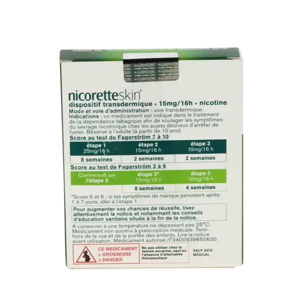 Nicoretteskin 15 Mg/16 Heures, Dispositif Transdermique