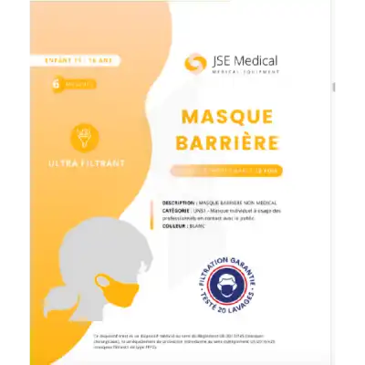 Masque Barrière Non Médical Enfant (11/16 Ans) Blancs B/6 à Mérignac