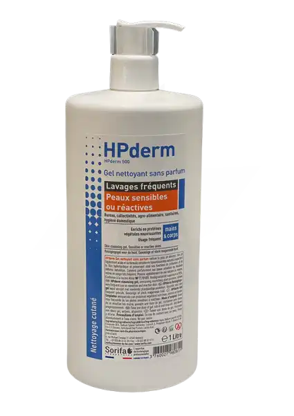 Hpderm® Gel Nettoyant Sans Parfum Lavages Fréquents Peaux Sensibles Ou Réactives Flacon Pompe De 1l