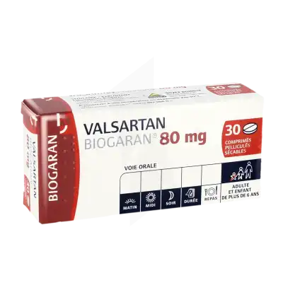 VALSARTAN BIOGARAN 80 mg, comprimé pelliculé sécable