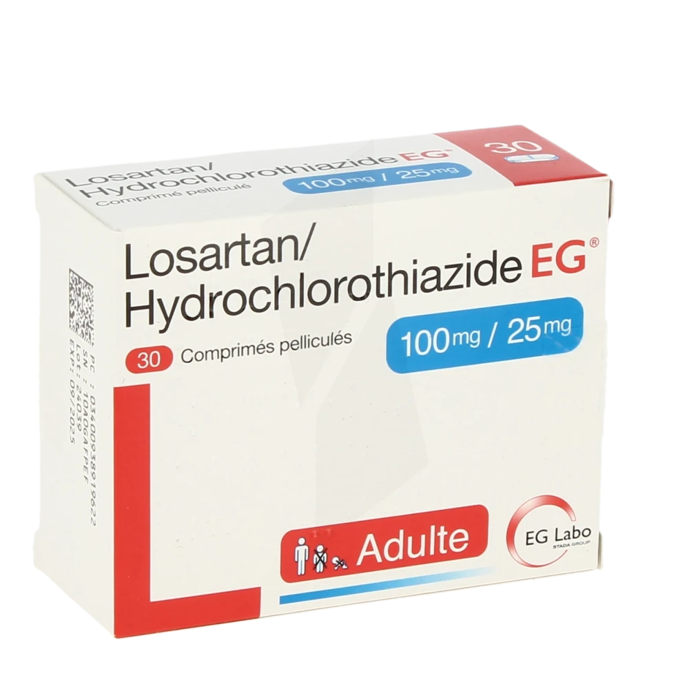 Losartan/hydrochlorothiazide Eg 100 Mg/25 Mg, Comprimé Pelliculé