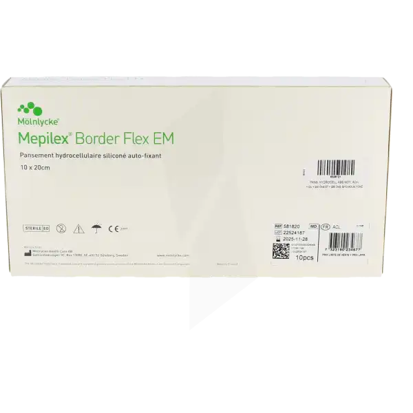 Mepilex Border Flex Em Pansements Hydrocellulaire AdhÉsif StÉrile SiliconÉ 10x20cm B/10