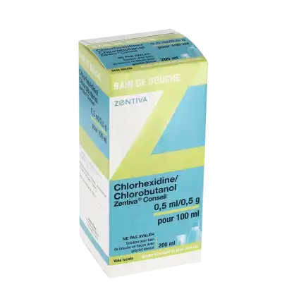CHLORHEXIDINE/CHLOROBUTANOL ZENTIVA 0,5 ml/0,5 g pour 100 ml, solution pour bain de bouche en flacon