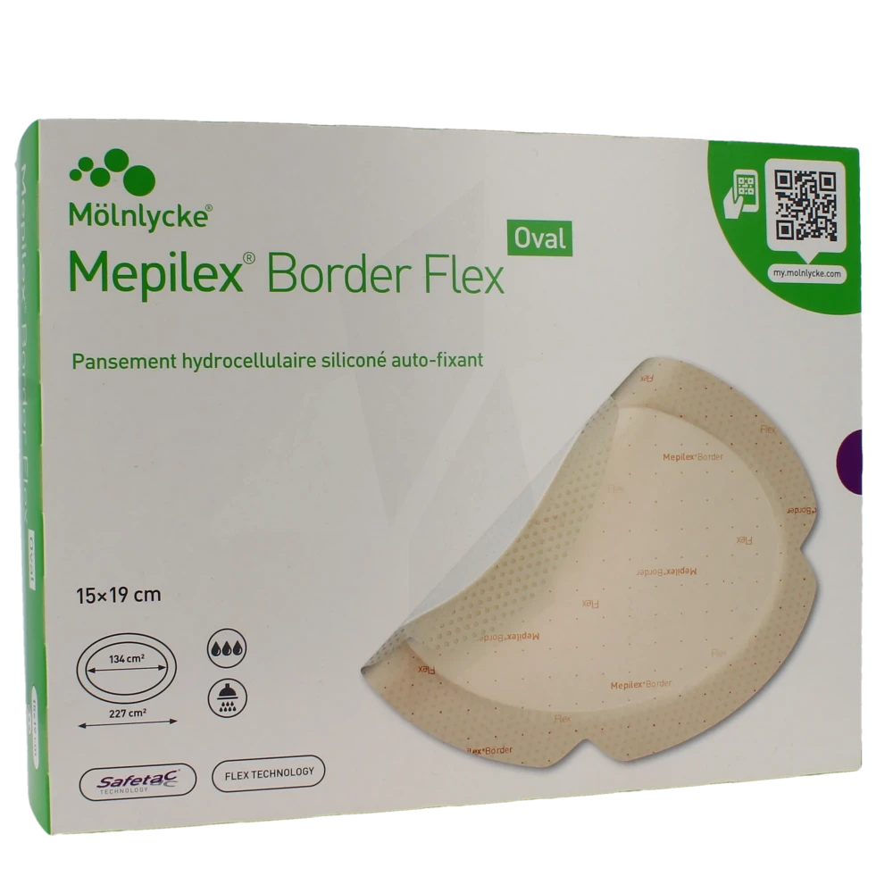 Mepilex Border Flex Oval Pansement Hydrocellulaire Adhésif Stérile Siliconé 15x19cm B/16