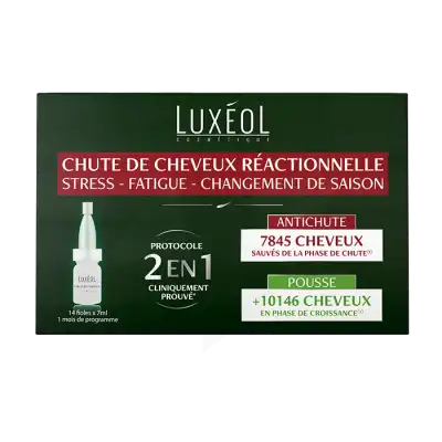 Luxéol Chute De Cheveux Réactionnelle 2 En 1 Solution 14 Ampoules/7ml à St Jean de Braye