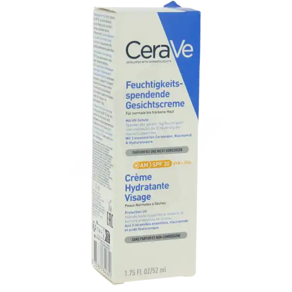 Cerave Soins Visage Crème Hydratante Visage Spf30 Pour Les Peaux Normales à Sèches Tube/52ml