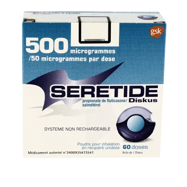 Seretide Diskus 500 Microgrammes/50 Microgrammes/dose, Poudre Pour Inhalation En Récipient Unidose