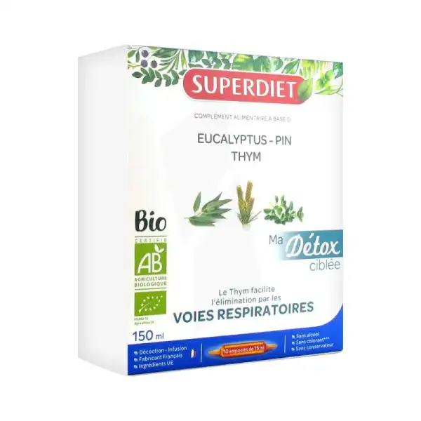 Superdiet Ma Détox Ciblée Thym Bio Solution Buvable Voies Respiratoires 10 Ampoules/15ml