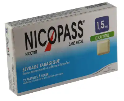 NICOPASS 1,5 mg SANS SUCRE EUCALYPTUS, pastille édulcorée à l'aspartam et à l'acésulfame potassique