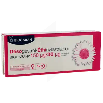 DESOGESTREL/ETHINYLESTRADIOL BIOGARAN 150 microgrammes/30 microgrammes, comprimé enrobé