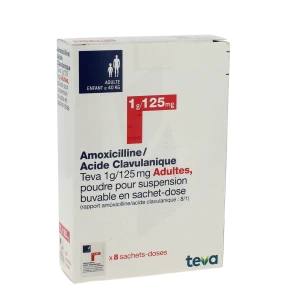 Amoxicilline/acide Clavulanique Teva 1 G/ 125 Mg Adultes, Poudre Pour Suspension Buvable En Sachet-dose (rapport Amoxicilline/acide Clavulanique : 8/1)