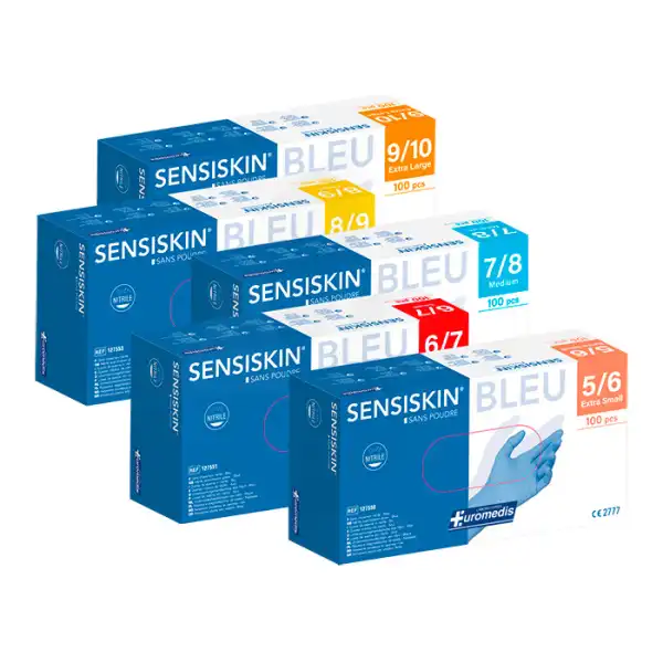 Sensiskin Gants D'examen Non Poudrés Nitrile Bleu Taille M 7/8 B/100