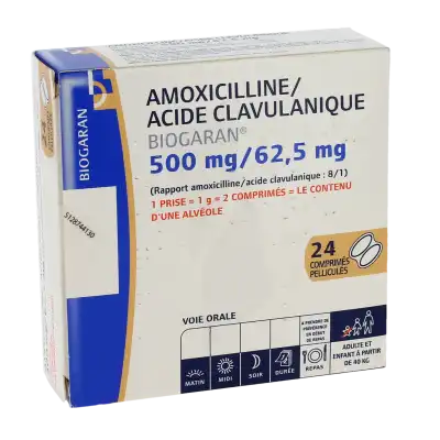 Amoxicilline/acide Clavulanique Biogaran 500 Mg/62,5 Mg, Comprimé Pelliculé (rapport Amoxicilline/acide Clavulanique : 8/1) à Hagetmau