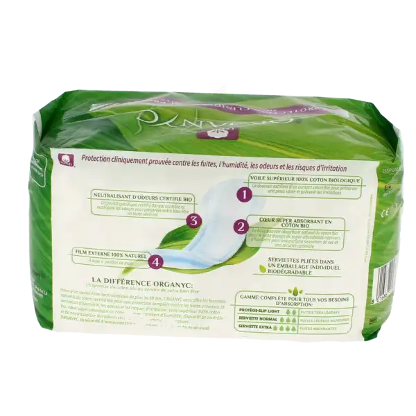 Organyc Fuites Urinaires Serviette Jetable Coton Bio Extra Sachet/10