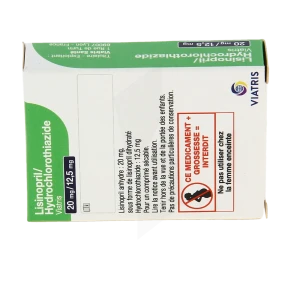 Lisinopril/hydrochlorothiazide Viatris 20mg/12,5mg, Comprimé Sécable