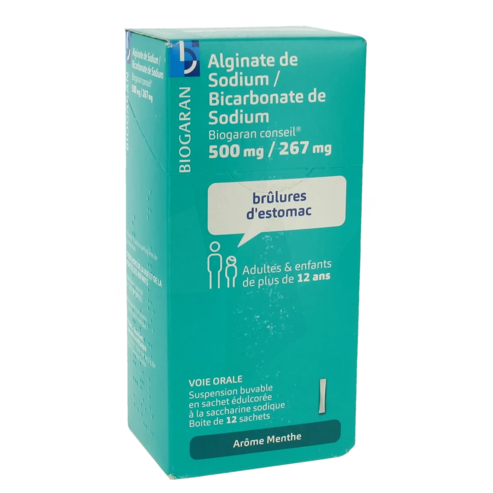 Alginate De Sodium/bicarbonate De Sodium Biogaran Conseil 500 Mg/267 Mg, Suspension Buvable En Sachet édulcorée à La Saccharine Sodique