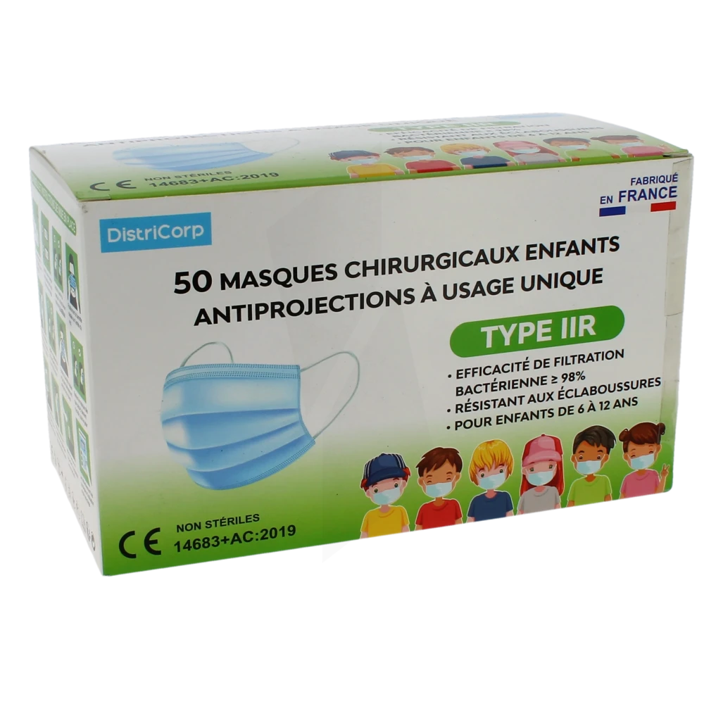 Districorp Masques Chirurgicaux Enfants Antiprojections  à Usage Unique Type Llr B/50