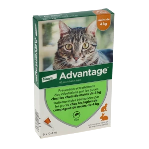 Advantage 40 Solution Application Locale Lapin-chat Moins 4kg 6 Pipettes/0,4ml