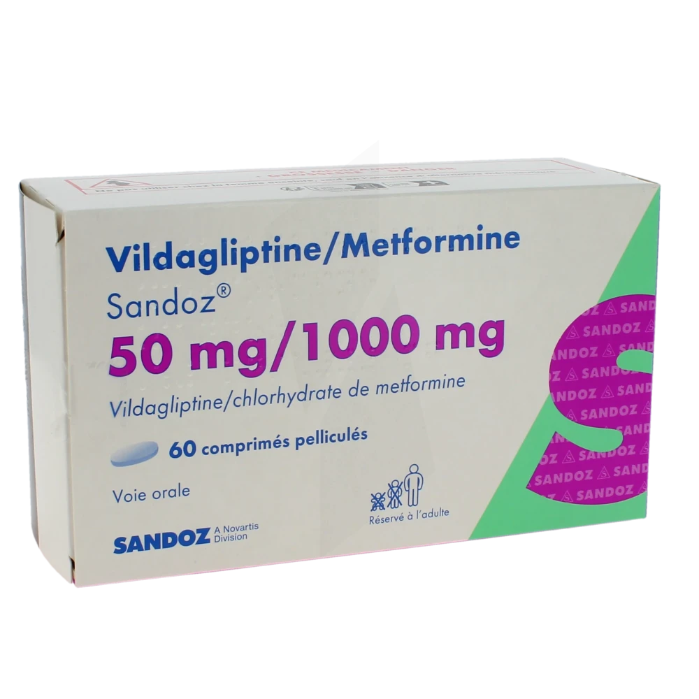 Vildagliptine/metformine Sandoz 50 Mg/1000 Mg, Comprimé Pelliculé