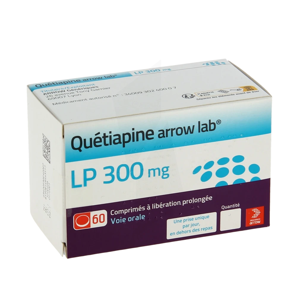 Quetiapine Arrow Lab Lp 300 Mg, Comprimé à Libération Prolongée