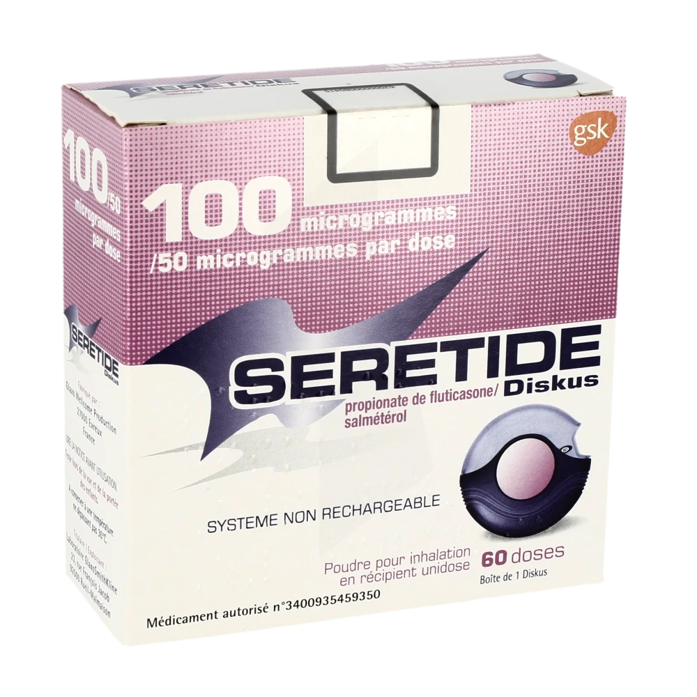 Seretide Diskus 100 Microgrammes/50 Microgrammes/dose, Poudre Pour Inhalation En Récipient Unidose