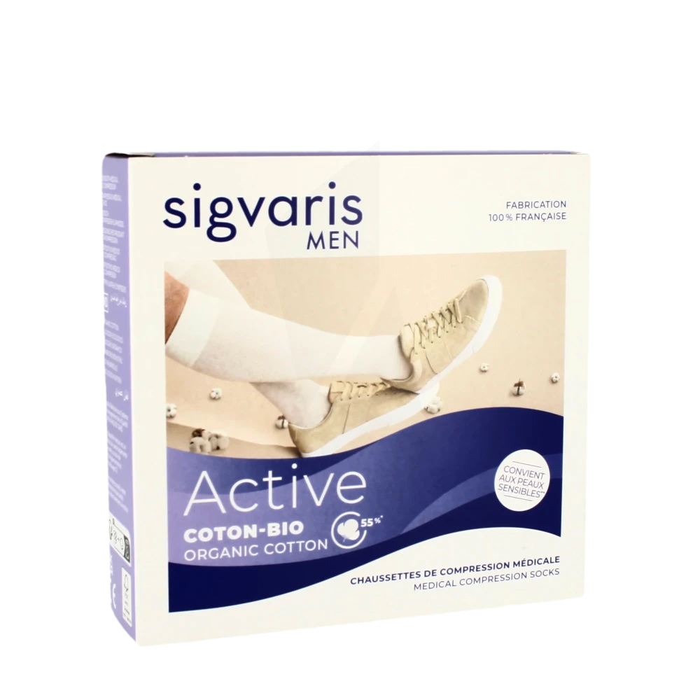 Sigvaris Active Coton Bio 55% Chaussette Classe 2 Homme Noir Long M