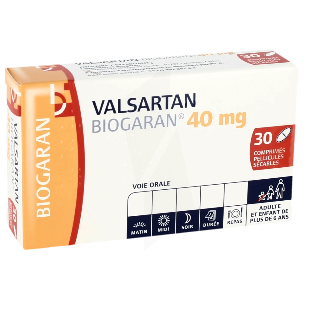 Valsartan Biogaran 40 Mg, Comprimé Pelliculé Sécable