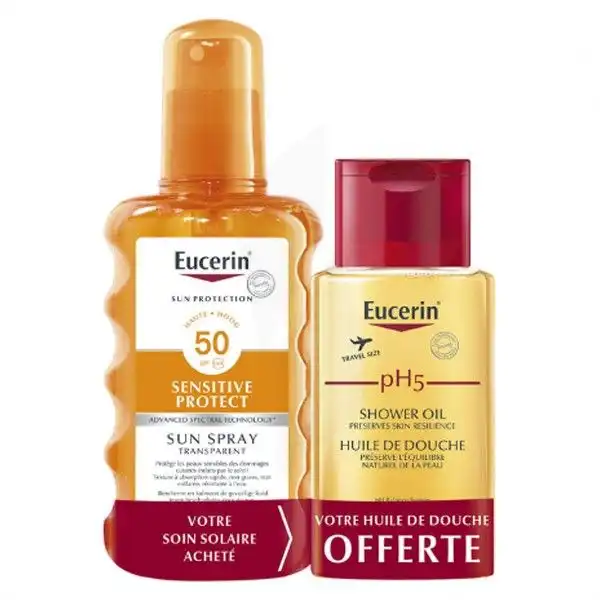 Eucerin Sun Oil Control Spf50+ Spray Corps Transparent Fl/200ml + Huile Douche Offerte