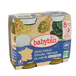 Babybio Alimentation Infantile Bonne Nuit Pâtes Perles épinard Chèvre Morceaux 2pots/200g