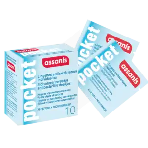 Assanis Pocket Lingette Antibactérienne Mains 10 Sachets à PERSAN