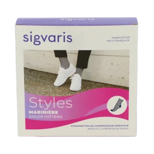Sigvaris Styles Marinière Chaussette Classe 2 Femme Ecru/blanc Long L