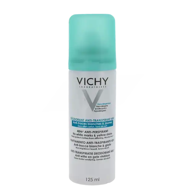 Vichy Déodorant Dermo-tolérance Anti Transpirant 48h Anti-traces Jaunes Et Blanches Anti-effet Carton Spray/125ml