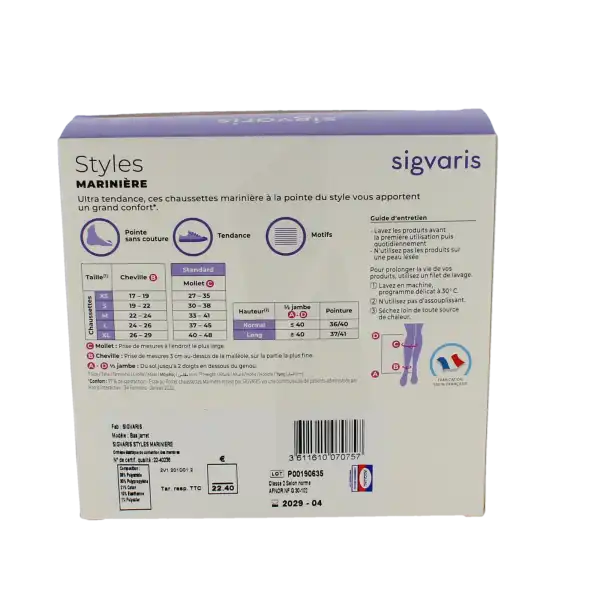 Sigvaris Styles Marinière Chaussette Classe 2 Femme Ecru/blanc Normal S
