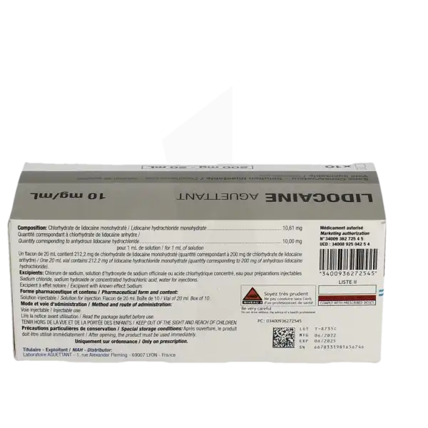 Lidocaine Aguettant 10 Mg/ml Sans Conservateur, Solution Injectable