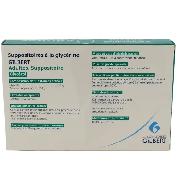 Suppositoires A La Glycerine Gilbert Adultes, Suppositoire