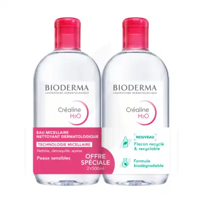 Bioderma Créaline H2o Eau Micellaire Visage Nettoyante Démaquillante 2x500ml à Paris