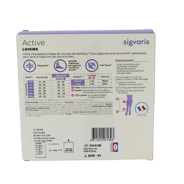 Sigvaris Active Loisirs Chaussette Classe 2 Femme Gris Clair Long M