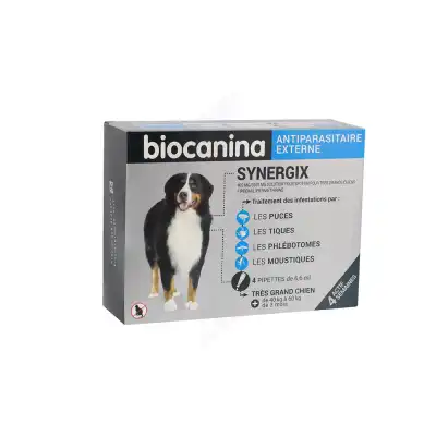 Biocanina Synergix 402mg/3600mg Solution pour Spot-on Très Grand Chien 4 Pipettes/6,6ml