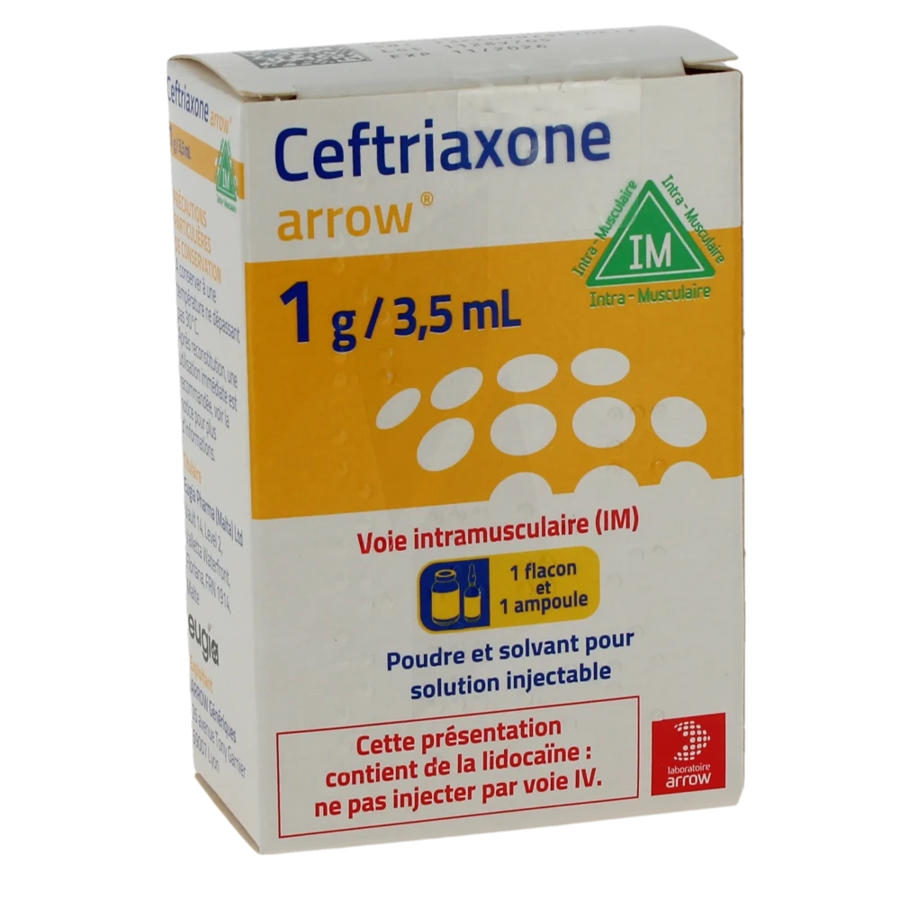 Ceftriaxone Arrow 1 G/3,5 Ml, Poudre Et Solvant Pour Solution Injectable (im)