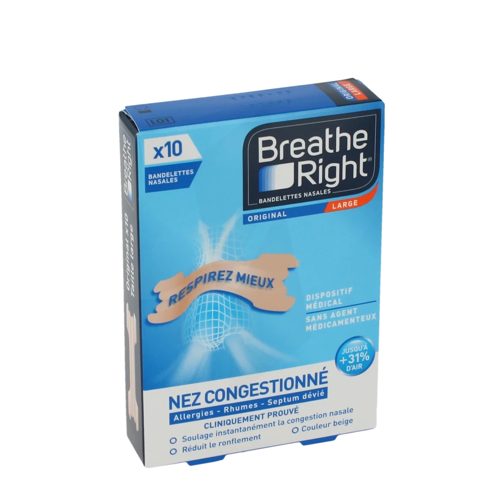 Breathe Right - Bande Nasale Nez Congestionné - Boîte De 10