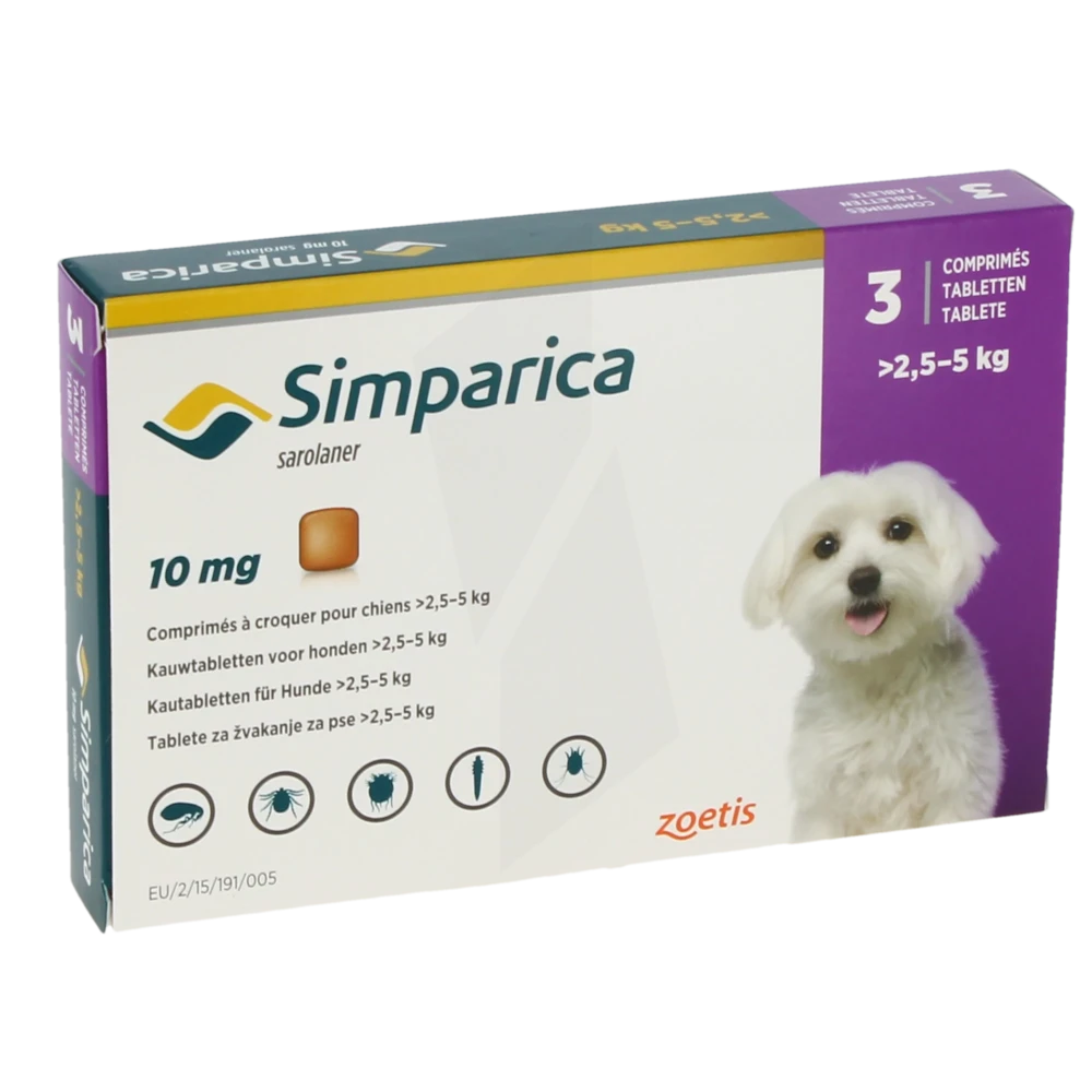 Simparica 10mg (chien 2,5 - 5 Kg) Boîte De 3 Comprimés