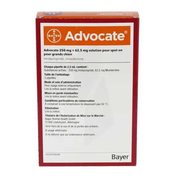 Advocate 250 Mg + 62,5 Mg Solution Pour Spot-on Pour Grands Chiens, Solution Pour Spot-on