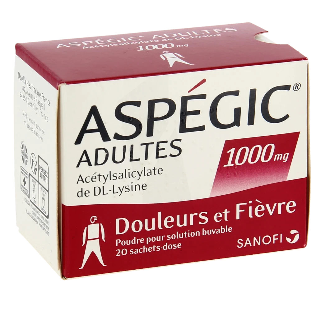 Aspegic Adultes 1000 Mg, Poudre Pour Solution Buvable En Sachet-dose 20