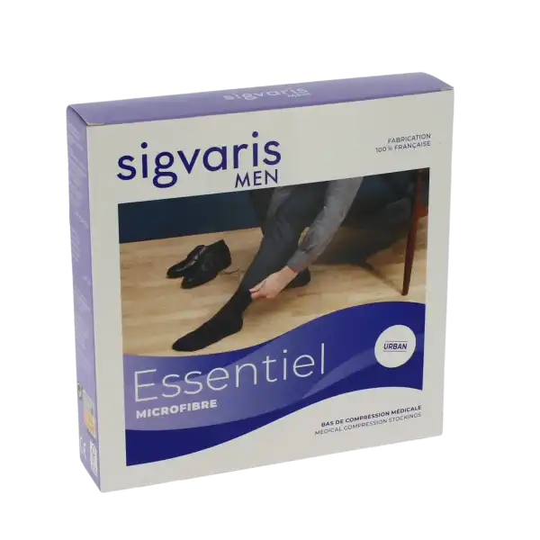 Sigvaris Essentiel Microfibre Bas Auto-fixants  Homme Classe 2 Gris Clair Small Normal