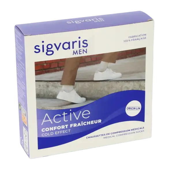 Sigvaris Active Confort FraÎcheur Chaussettes  Homme Classe 2 Écru Large Long