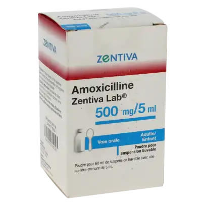 AMOXICILLINE ZENTIVA LAB 500 mg/5 ml, poudre pour suspension buvable