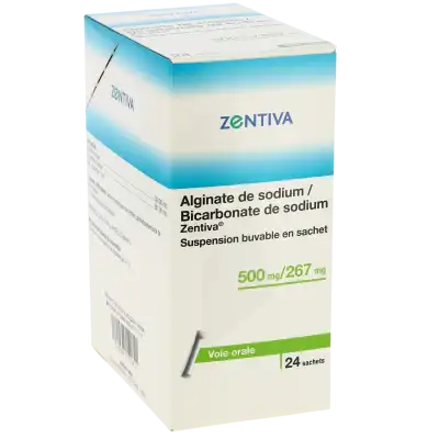 ALGINATE DE SODIUM/BICARBONATE DE SODIUM ZENTIVA 500 mg/267 mg, suspension buvable en sachet