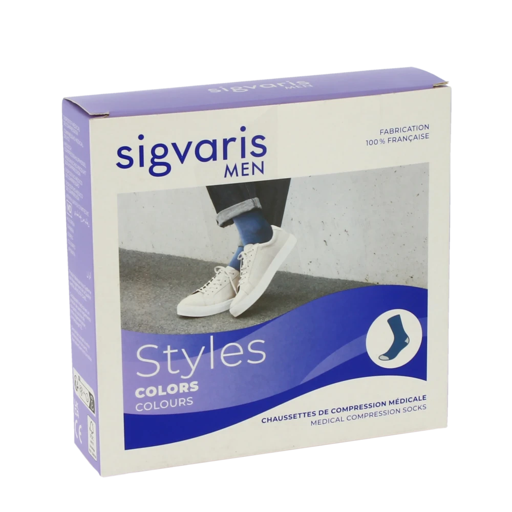 Sigvaris Styles Colors Chaussettes  Homme Classe 2 Bleu Large Long