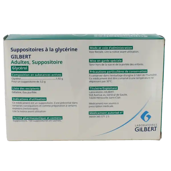Suppositoires A La Glycerine Gilbert Adultes, Suppositoire